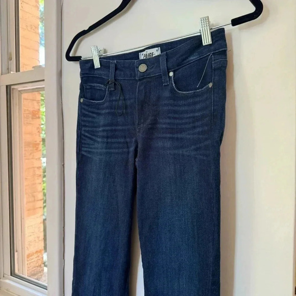 New Paige Manhattan Boot Cut High Rise Flare Jeans Dark Wash Denim Blue Sz 25 - Picture 7 of 16